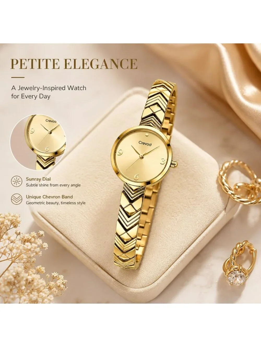 Women's Gold Round Case Minimalist Luxury Quartz Ladies Dress Wrist Watches